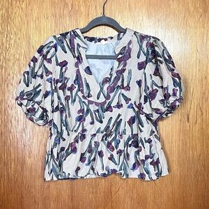 Entro Purple Floral Puff Sleeve Blouse